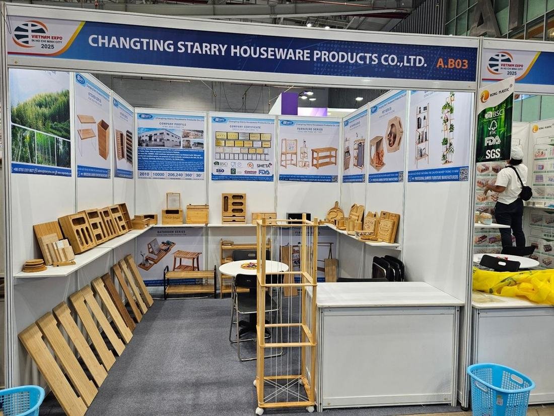 Starry Houseware booth A.B03 at Vietnam Expo 2025 in Ho Chi Minh City, with the bamboo range on display